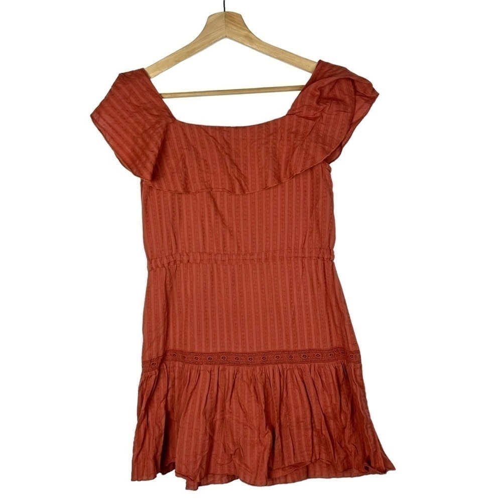 ASOS Dark Orange Button‎ Front Ruffle Mini Dress 0 - Picture 2 of 4